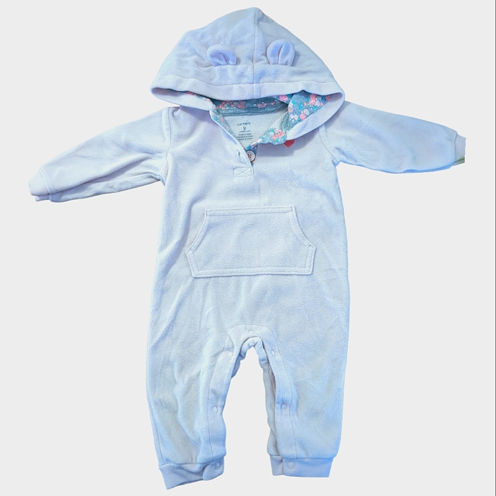 CARTER'S Pale Pink Fleece Hooded Jumpsuit with Kangaroo Pocket